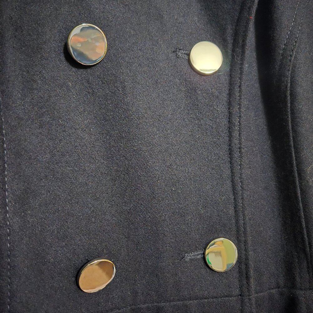 Liz Claiborne Navy Blue Swing Flounce Wool Blend Coat with Silver Buttons - Picture 2 of 9